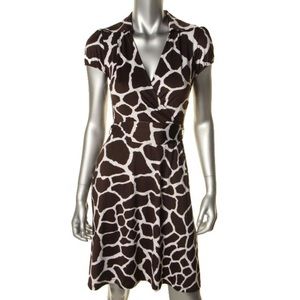INC Brown & White Faux Wrap Animal Print Dress - Large